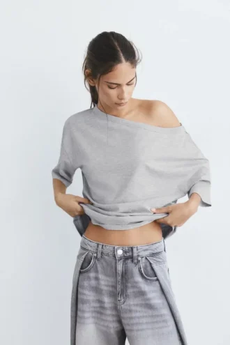 Asymmetrisches Kurzarm-T-Shirt