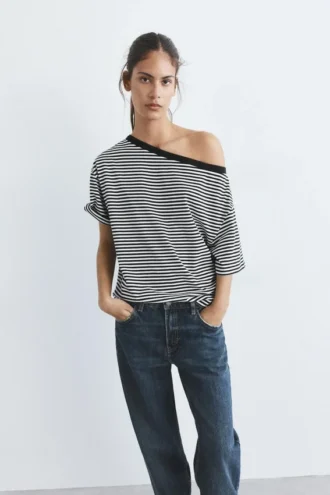Asymmetrisches Kurzarm-T-Shirt