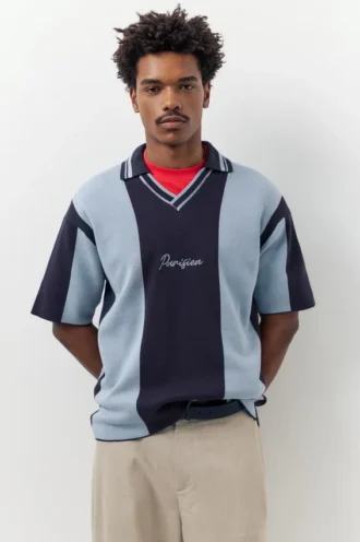 Besticktes gestreiftes Strick-Poloshirt