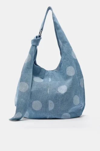 Denim-Tragetasche mit Polka-Dot-Muster