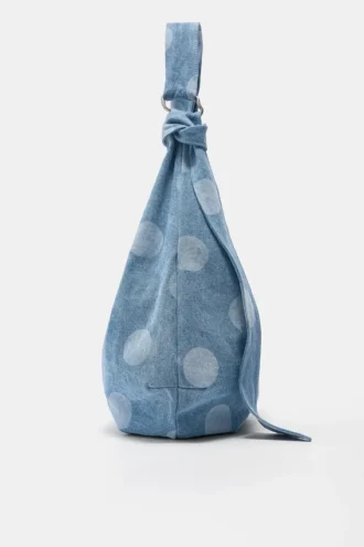 Denim-Tragetasche mit Polka-Dot-Muster