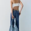 Denim-Tragetasche mit Polka-Dot-Muster Denim-Tragetasche mit Polka-Dot-Muster