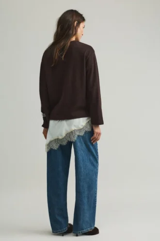 Feiner Pullover mit kombinierter Spitze