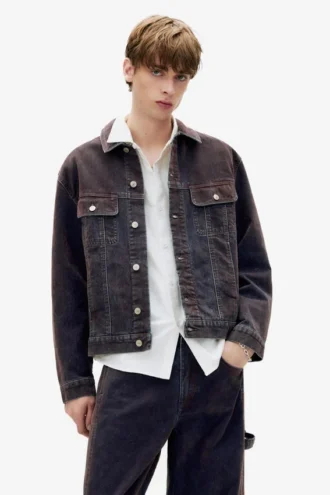 Flockierte Trucker-Jeans-Jacke