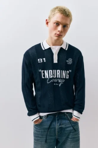 Fußball-Poloshirt aus Strick mit Grafik