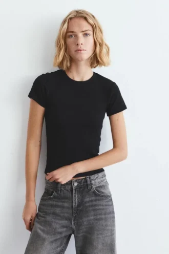 Geripptes Kurzarm-T-Shirt