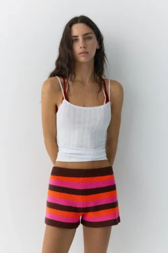 Gestreifte Häkel-Shorts