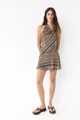 Gestreiftes kurzes Neckholder-Shorts-Kleid