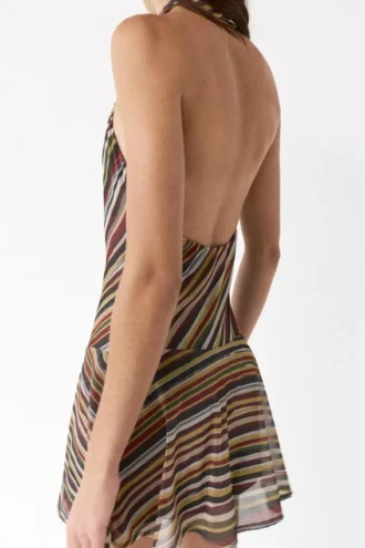 Gestreiftes kurzes Neckholder-Shorts-Kleid