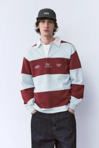 Gestreiftes Langarm-Poloshirt