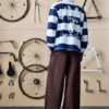 Gestreiftes Poloshirt mit gesticktem Radfahrer