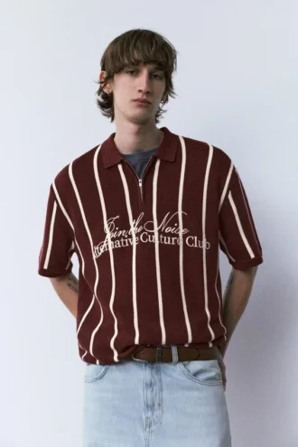 Gestreiftes Strick-Poloshirt mit Reißverschluss