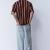 Gestreiftes Strick-Poloshirt mit Reißverschluss