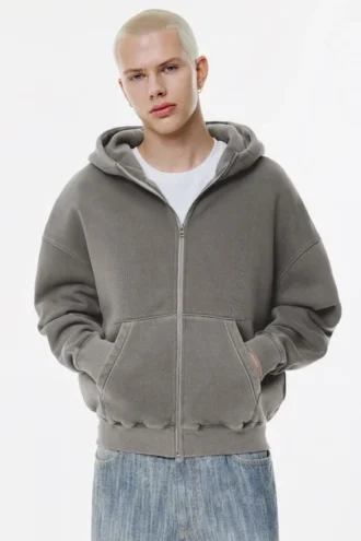 Gewaschener Hoodie mit Reißverschluss und boxiger Passform