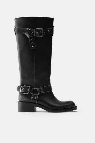 High-Top-Bikerstiefel im Used-Look