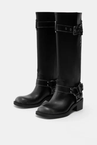 High-Top-Bikerstiefel im Used-Look