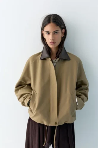 Jacke mit Kunstlederkragen
