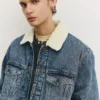 Jeansjacke mit Kunstfellkragen
