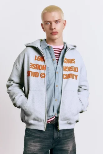 Kapuzen-Sweatshirt mit Reißverschluss und Text