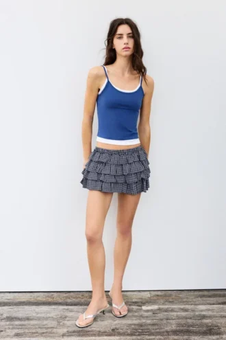 Karierter Skort mit Rüschen