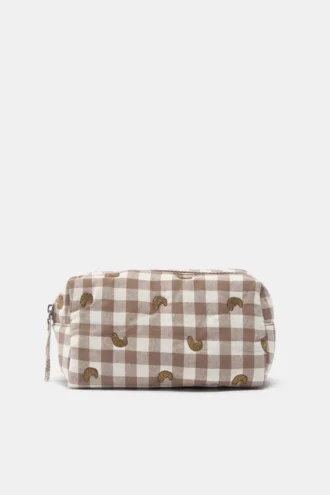Kulturtasche mit Croissant-Motiv aus Gingham