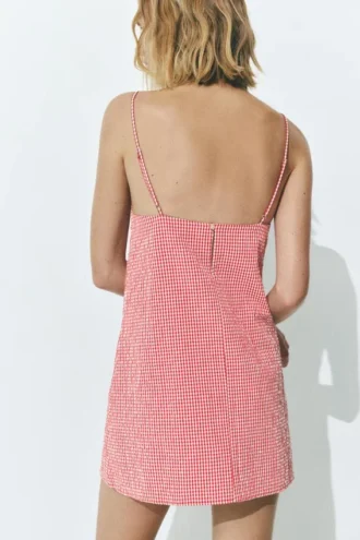Kurzes Shirt mit Gingham-Karomuster und Trägern
