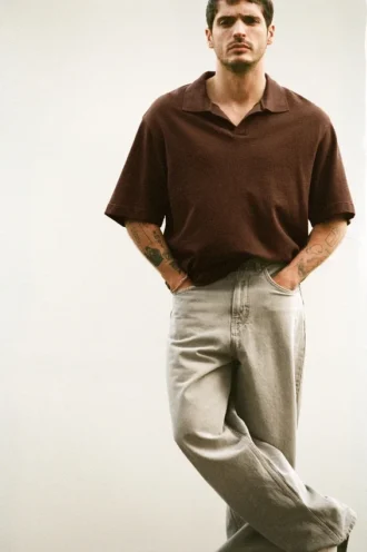 Kurzärmeliges strukturiertes Poloshirt