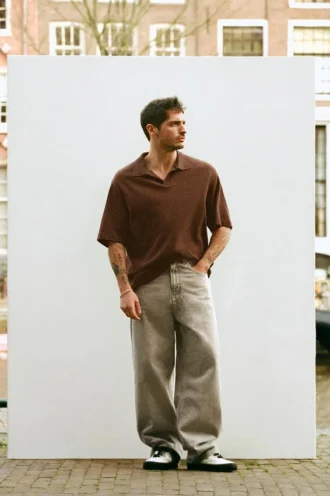 Kurzärmeliges strukturiertes Poloshirt