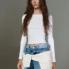 Langarm-T-Shirt mit U-Boot-Ausschnitt Langarm-T-Shirt mit U-Boot-Ausschnitt