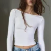 Langarm-T-Shirt mit U-Boot-Ausschnitt Langarm-T-Shirt mit U-Boot-Ausschnitt