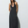 Langes Cupro-Halter-Kleid