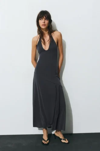 Langes Cupro-Halter-Kleid