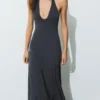 Langes Cupro-Halter-Kleid