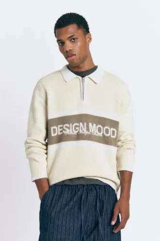 Langärmliges Strick-Poloshirt mit Textdetail