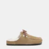 Leder-Clogs im Shearling-Look mit Schnürung