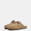 Leder-Clogs im Shearling-Look mit Schnürung