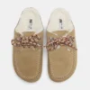 Leder-Clogs im Shearling-Look mit Schnürung