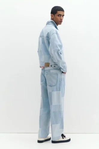 Patchwork-Jeansjacke im Karomuster