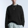 Pullover mit Zopfmuster und Acid-Wash-Effekt
