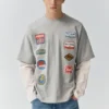 T-Shirt mit doppelten Ärmeln und Aufnähern
