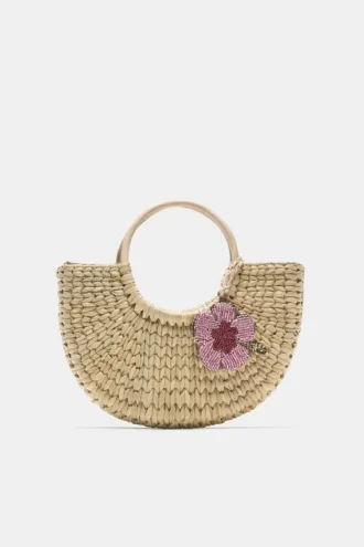 Verzierte Raffia-Korb-Tasche