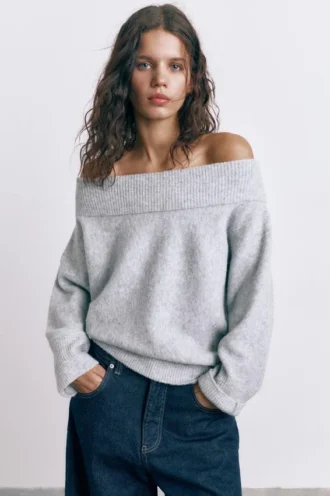 Weicher Strickpullover im Bardot-Stil Weicher Strickpullover im Bardot-Stil